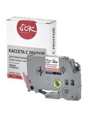Кассета с лентой S'OK by Sakura Printing TZES431 для Brother,  черный на красном, 12мм, 8м , наклейка