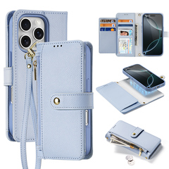 Чехол кошелек из TPU кожи светло-синего цвета (Light Blue) от Dux Ducis для iPhone 16 Pro, серия Lawa Series Case