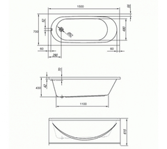 ВАННА ПРЯМОУГОЛЬНАЯ АКРИЛОВАЯ KOLPA SAN TAMIA 150x70 с ножками