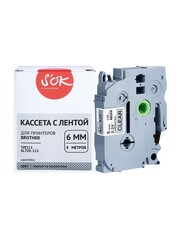 Кассета с лентой S'OK by Sakura Printing TZE111 для Brother P-Touch, черный на прозрачном, 6мм, 8м, наклейка