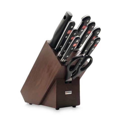 Набор ножей 6шт с ножницами, вилкой, мусатом и подставкой Wuesthof Classic коричневая