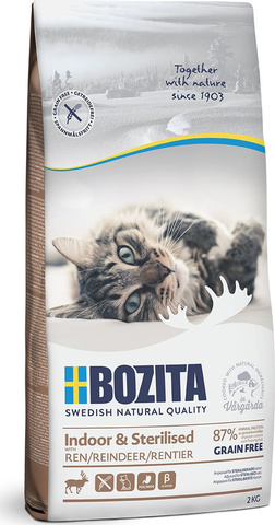 Bozita Indoor & Sterilized GF сухой беззерновой корм для кошек с оленем 2кг