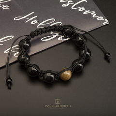 Браслет Шамбала. Чёрный нефрит. 12мм.