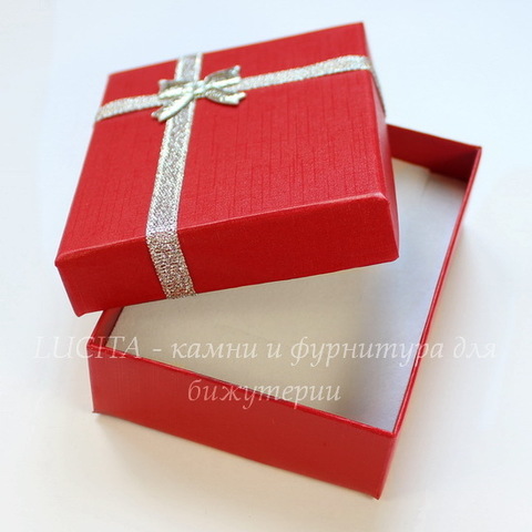 Подарочная коробочка с бантиком (цвет - красный), 92х70х26 мм