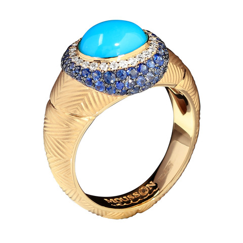Кольцо с Бирюзой, Сапфирами и Бриллиантами, R0087-0/26