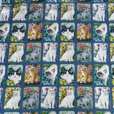 КОТОПОРТРЕТЫ, ГОЛУБОЙ, КУПОН 52 /110 см (6 рядов В ОДНОМ РЯДУ 18 КАРТИНОК), 100% хлопок Handmade Fabrics