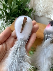 Птички серые с красной грудкой, на зажиме, перьевые, 16*4*5 см, набор 2 шт.