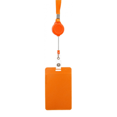 Бейдж на шнурке с рулеткой (ретрактором) Basir вертикальный, кожзам, 105*65 мм, оранжевый