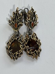Огненный агат (серебряные серьги)