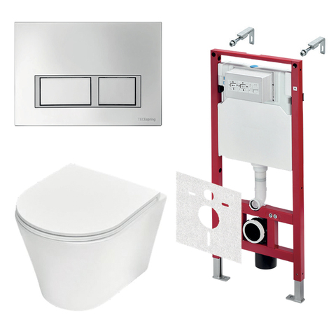 TECE K401201WCK TECEspring Base Комплект 4 в 1 инсталяция, панель смыва с прямоугольными кнопками, хром глянц., унитаз модель K