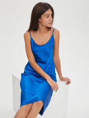 Платье-комбинация из шелкового атласа василькового цвета