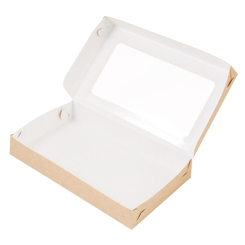 Коробка для печенья 20*12*3 см, Крафт с окном