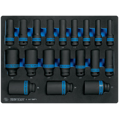 KING TONY (9-4419MPV) Набор ударных глубоких торцевых головок 1/2", шестигранные, 10-36 мм, ложемент, 19 предметов