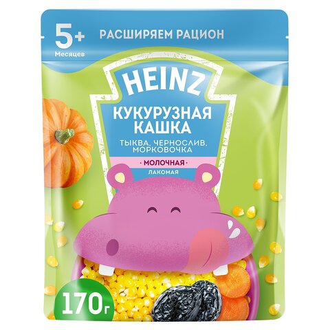 Каша лакомая Heinz кукурузная тыква, морковь, чернослив 5+ мес