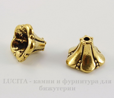 Шапочка для бусины TierraCast "Колокольчик" (цвет-античное золото) 12х9 мм