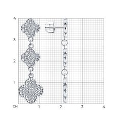 94026086- Серьги длинные TRENDY клевер 3 мотива из серебра с фианитами