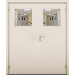 Купить Влагостойкая двустворчатая дверь кремовая с открывающимся окном
