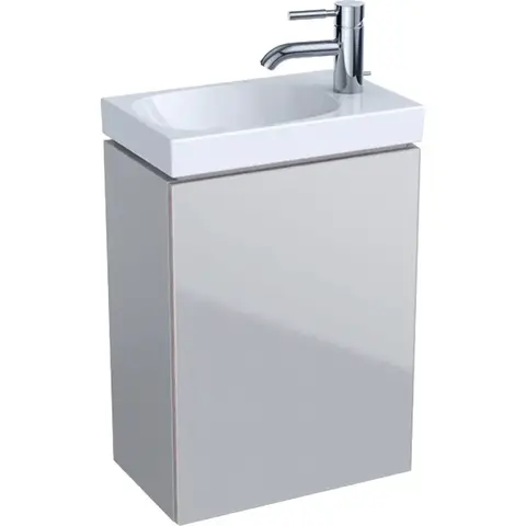Шкафчик для раковины Geberit Acanto, с одной дверью и сифоном: B=39.5см, H=53.5см, T=24.5см, песчаный глянец / матовый песочно-серый, песчаный глянец / глянцевое стекло