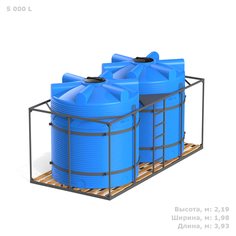 Емкости в кассетах для перевозки воды и жидких удобрений, КАС Полимер-Групп V 5000 двойная с дерев.полом 10000 л. вертикальная (3930x1980x2193см;синий) - арт.559069