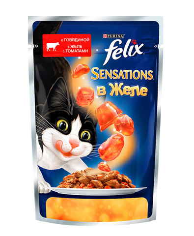 Felix Sensation пауч для кошек с говядиной и томатом в соусе 85 г