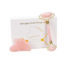 favorite.store Набор массажный роллер + гуаша из розового кварца, массажер для лица (Роллер и Гуаша)