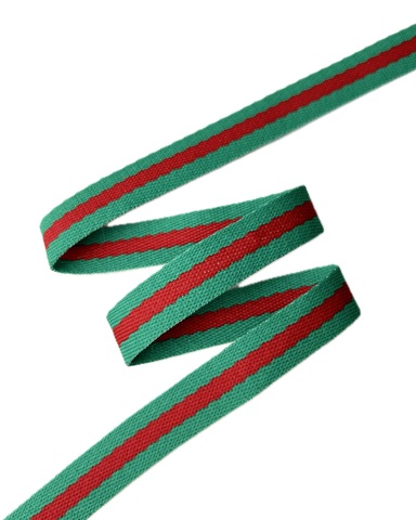 Тесьма в полоску, цвет: зелёный/красный, ширина: 17 мм