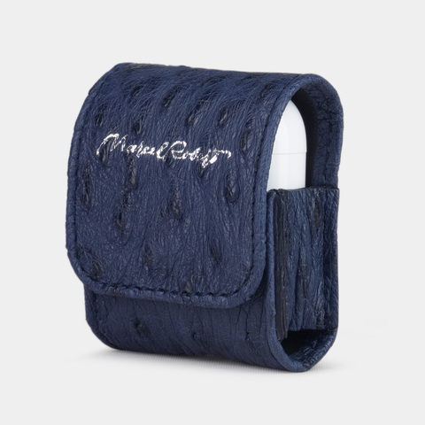 Чехол для наушников Petit из кожи страуса, синего цвета