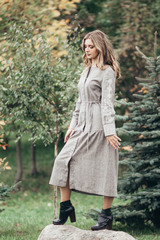 Рагнеда. Платье с длинным рукавом в этническом стиле с вышивкой PL-42-2348