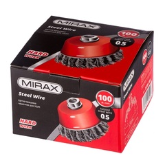 MIRAX 100 мм, жгутированная стальная проволока 0.5 мм, чашечная щетка-крацовка для УШМ (35104-100)