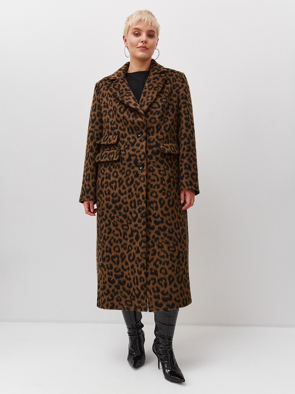 Пальто однобортное, леопардовый принт