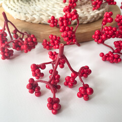 №2 Ягоды бузины зонтиком, цвет КРАСНАЯ, пучок 6 см, набор 10 шт.