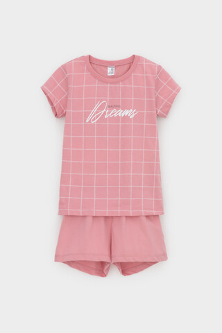пижама  для девочки  К 1642/розовый зефир,двойная клетка
