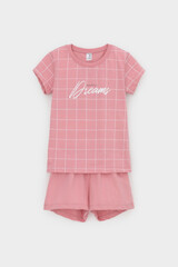 пижама  для девочки  К 1642/розовый зефир,двойная клетка