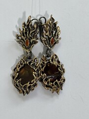 Огненный агат (серебряные серьги)