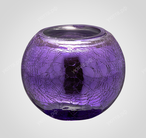 Подсвечник стеклянный кракелюр (Высота 10 см) - Фиолетовый