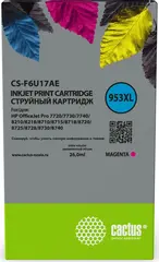 Струйный картридж Cactus CS-F6U17AE (HP 953XL) пурпурный увеличенной емкости для HP OfficeJet 7720 Pro, 7730 Pro, 7740 Pro, 8210 Pro, 8218 Pro, 8710 Pro, 8715 Pro, 8716 Pro, 8720 Pro, 8725 Pro, 8728 Pro, 8730 Pro, 8740 Pro (26 мл)