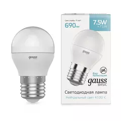 Лампа Gauss LED Basic Шар 7,5W E27 690lm 4100K 1053228