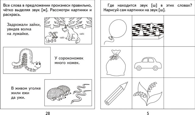 Логопедическая раскраска для закрепления произношения шипящих звуков Ш, Ж, Ч, Щ