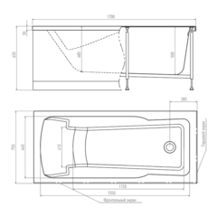 Ванна акриловая прямоугольная Alex Baitler  Madin 150*75 с ножками