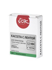 Кассета с лентой S'OK by Sakura Printing TZEFX731 для Brother,  черный на зеленом, 12мм, 8м , наклейка