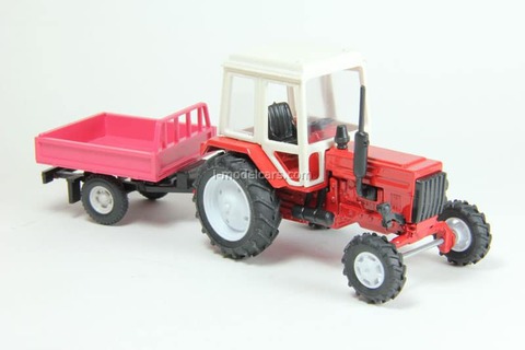Tractor MTZ-82 Belarus metal with trailer (red) Agat Mossar Tantal 1:43