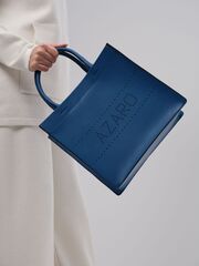 Сумка кожаная шоппер синяя