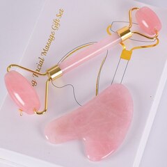favorite.store Набор массажный роллер + гуаша из розового кварца, массажер для лица (Роллер и Гуаша)
