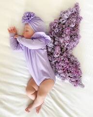 Боди лапша с длинным рукавом и крылышками, Лавандовый