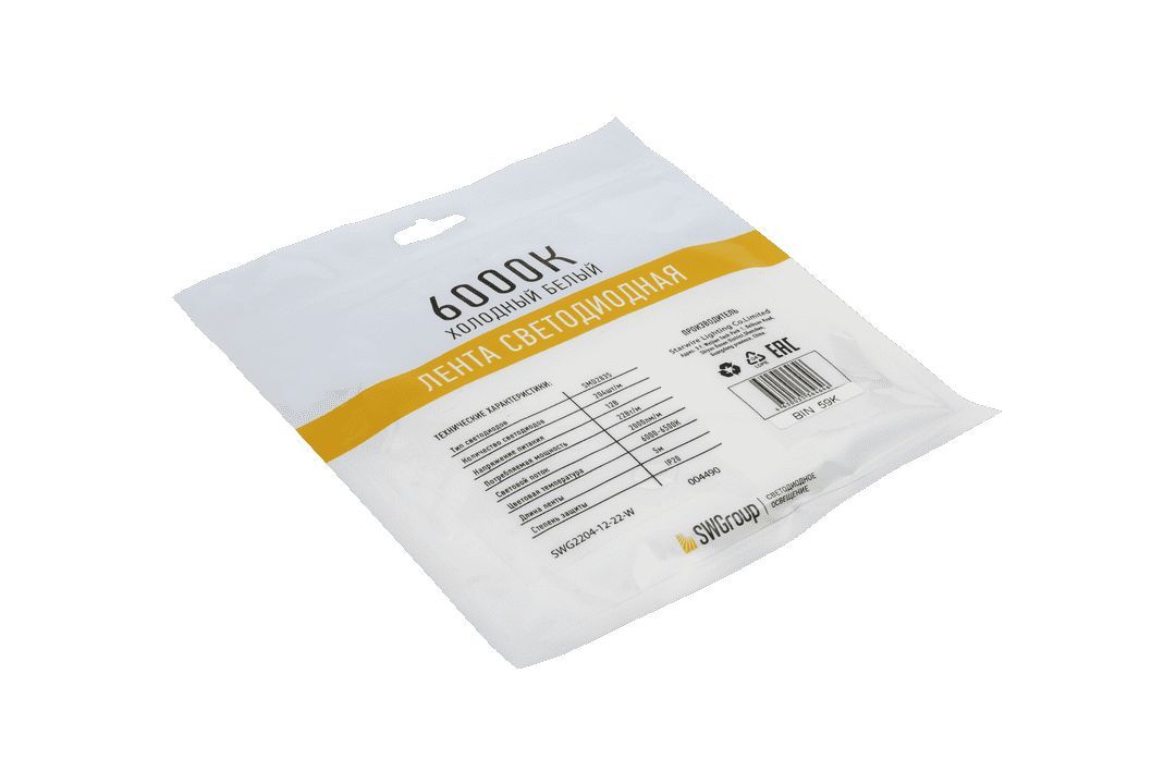 Светодиодная лента SWG 22W/m 204Led/m 2835SMD холодный белый 5M SWG2204-12-22-W-M 009457