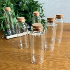 Баночки - бутылочки с пробковой крышкой, стеклянные, прозрачные 40 мл, 8*3*3 см, набор 6 штук.