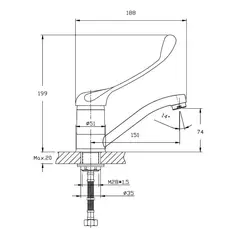 Смеситель для раковины с хирургической ручкой Haiba, HB4554-2, хром