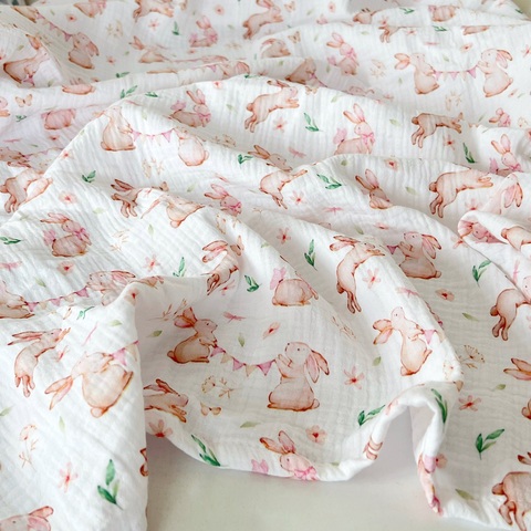 Пеленка муслин "Зайки розовые"