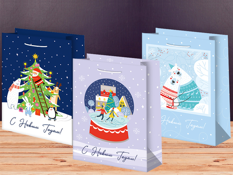 Пакет подарочный M вертикальный, С Новым годом, МИКС, 22*31*10 см (Д*В*Ш), 1 шт.