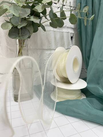 Лента органза с волнистым краем (4см*9,14м), Кремовый